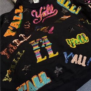 QUEEN OF SPARKLES Black Sweatshirt with Colorful Sequin Designs